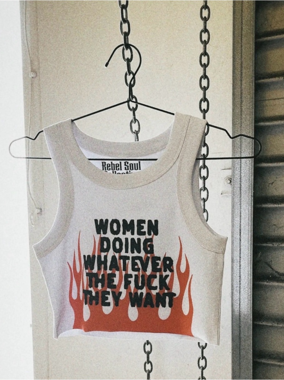Women’s White Graphic Crop Tank - Flame Print